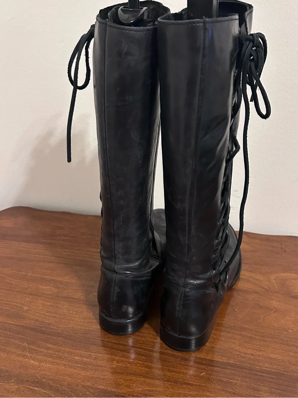 Born Black Leather Tall Buckle Harness Lace Up Riding Womens Boots Size 7.5